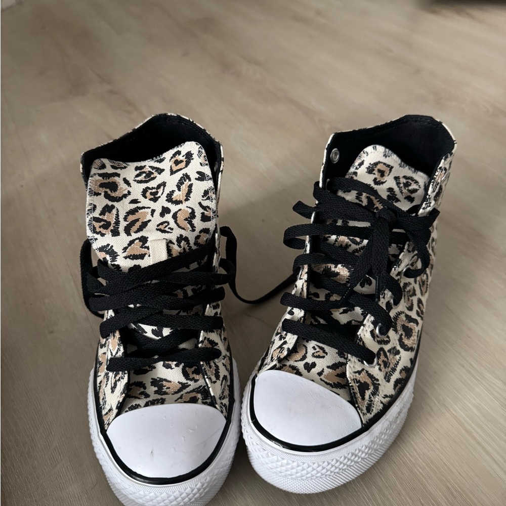 Leopard Print Kids High-Top Sneakers